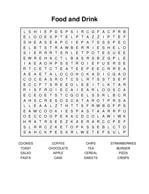 Food and Drink Word Search Puzzle