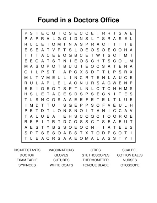 Found in a Doctors Office Word Search Puzzle