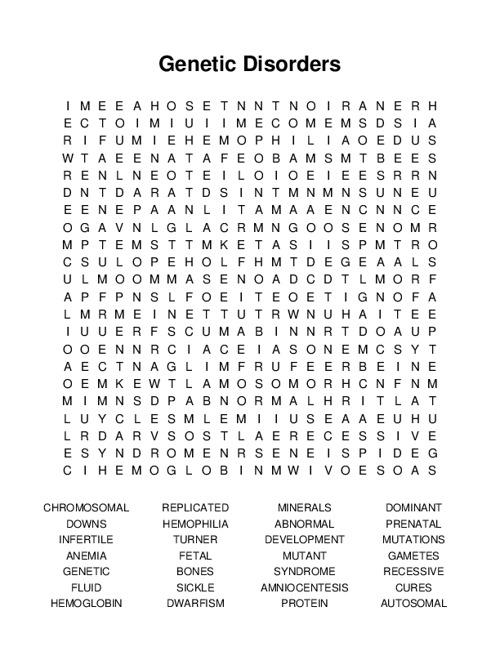 Genetic Disorders Word Search Puzzle