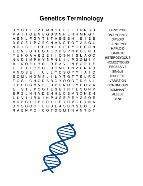 Genetics Terminology Word Search Puzzle