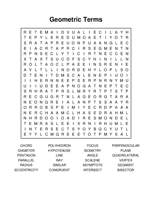 Geometric Terms Word Search Puzzle