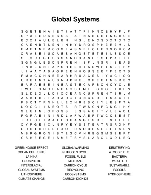 Global Systems Word Search Puzzle