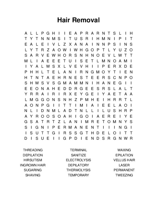 Hair Removal Word Search Puzzle