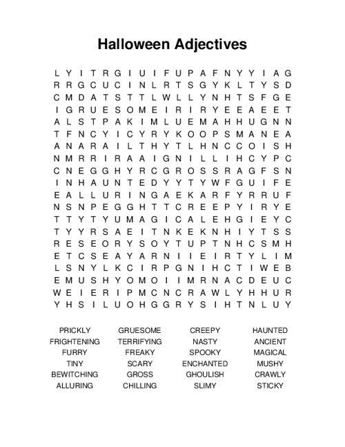 Halloween Adjectives Word Search Puzzle