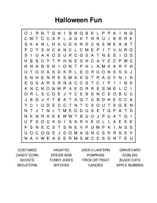 Halloween Fun Word Search Puzzle