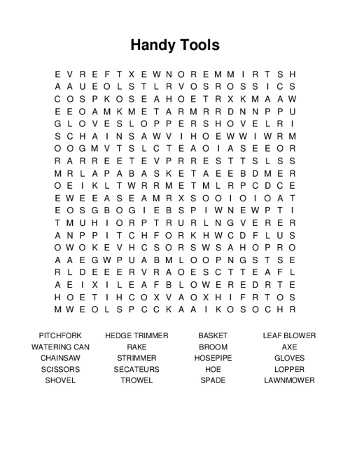 Handy Tools Word Search Puzzle