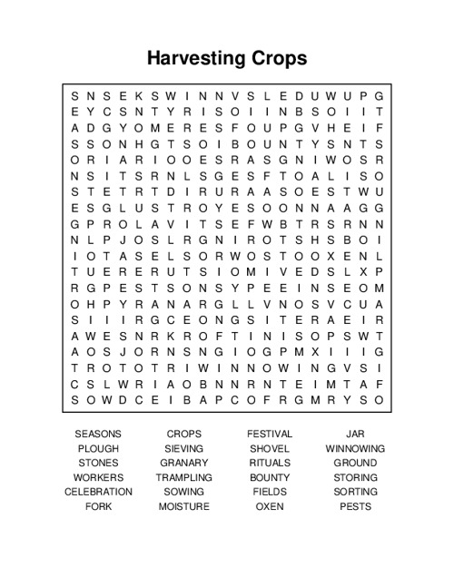 Harvesting Crops Word Search Puzzle