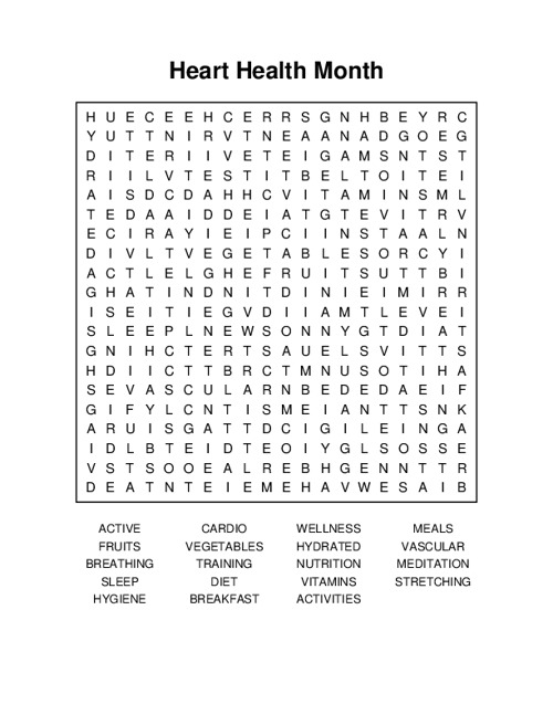 Heart Health Month Word Search Puzzle