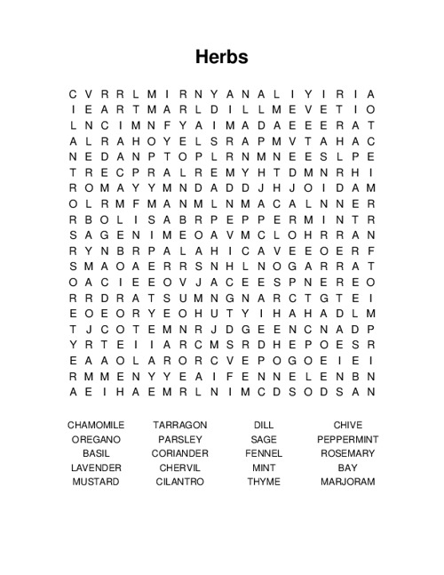 Herbs Word Search Puzzle