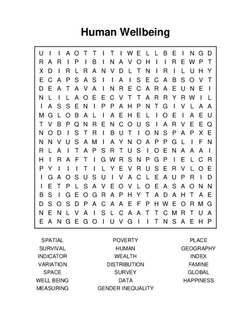 Human Wellbeing Word Search Puzzle