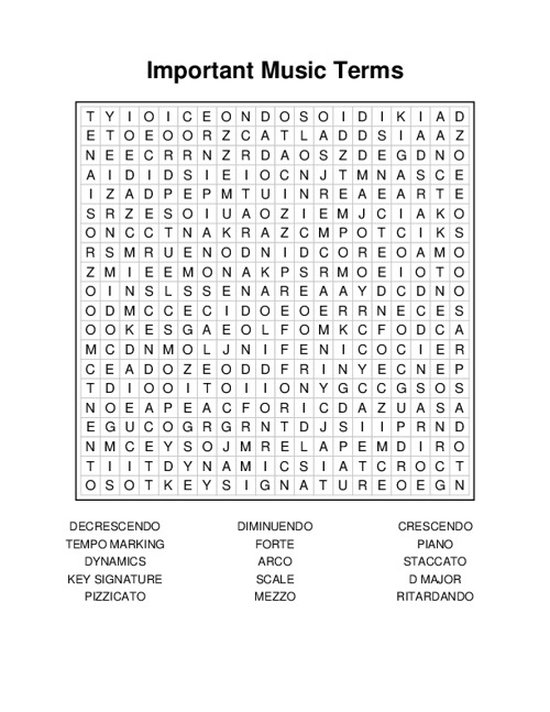 Important Music Terms Word Search Puzzle