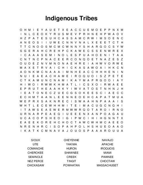 Indigenous Tribes Word Search Puzzle