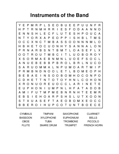 Instruments of the Band Word Search Puzzle