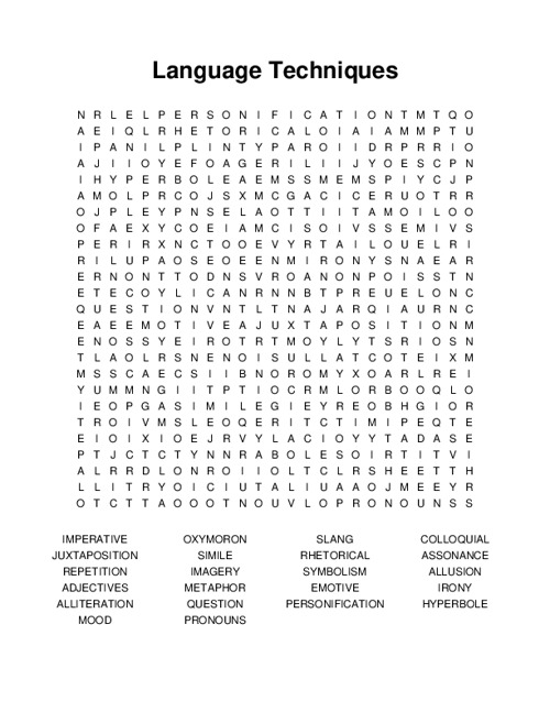 Language Techniques Word Search Puzzle