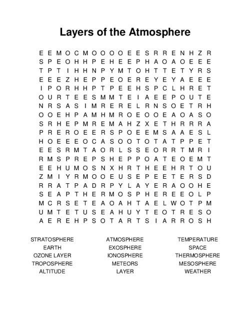 Layers of the Atmosphere Word Search Puzzle