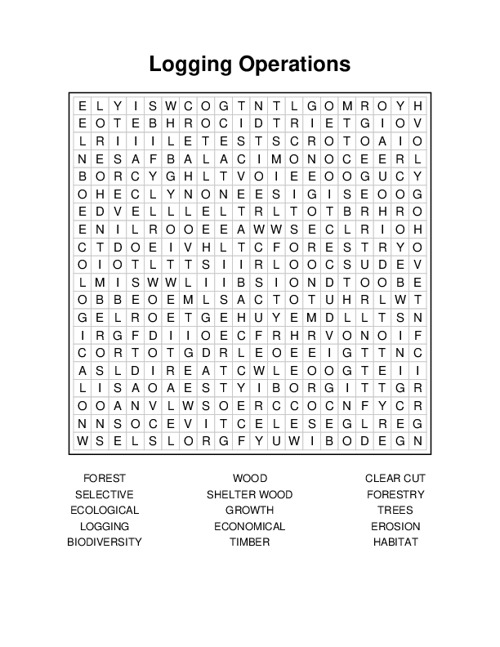 Logging Operations Word Search Puzzle