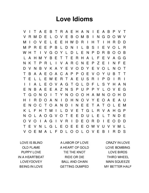 Love Idioms Word Search Puzzle