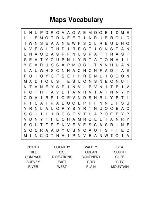 Maps Vocabulary Word Search Puzzle