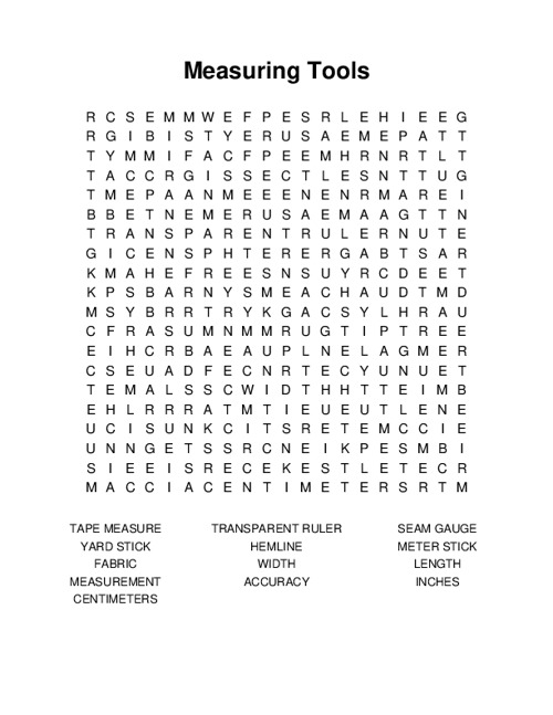 Measuring Tools Word Search Puzzle