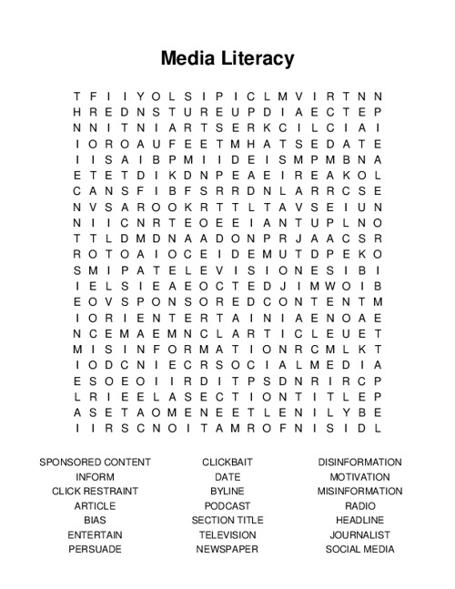 Media Literacy Word Search Puzzle