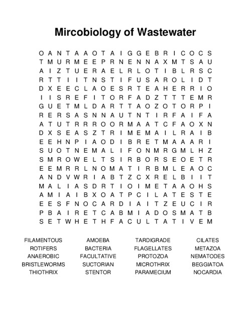 Mircobiology of Wastewater Word Search Puzzle