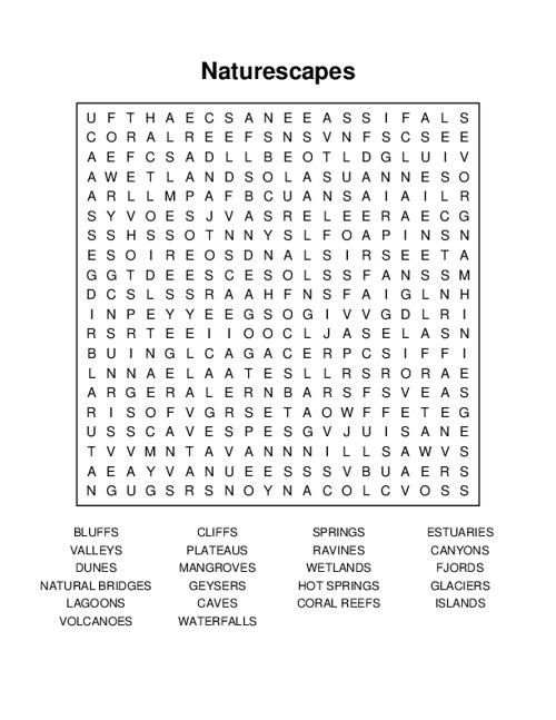 Naturescapes Word Search Puzzle