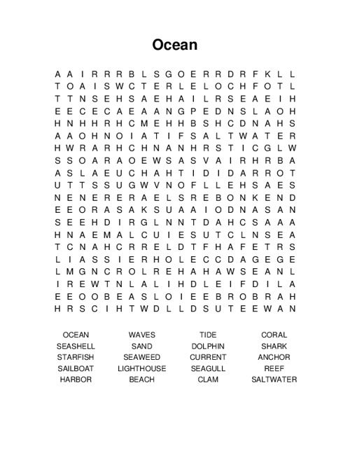 Ocean Word Search Puzzle