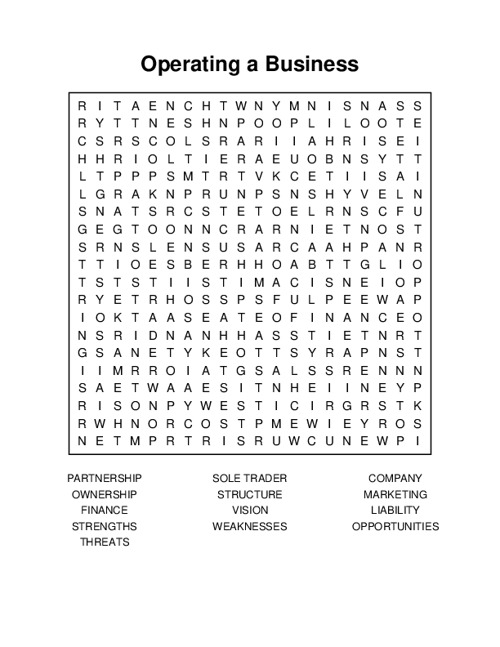 Operating a Business Word Search Puzzle