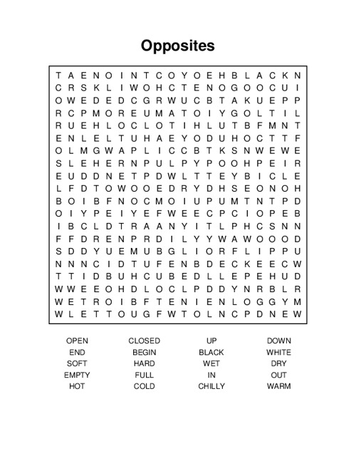 Opposites Word Search Puzzle