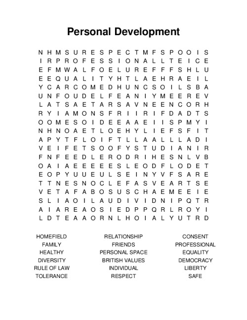 Personal Development Word Search Puzzle