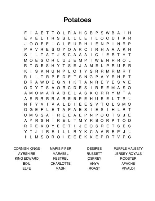 Potatoes Word Search Puzzle