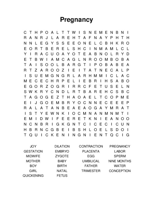 Pregnancy Word Search Puzzle