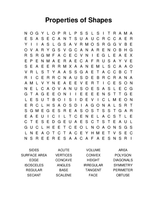 Properties of Shapes Word Search Puzzle