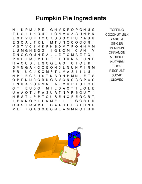 Pumpkin Pie Ingredients Word Search Puzzle