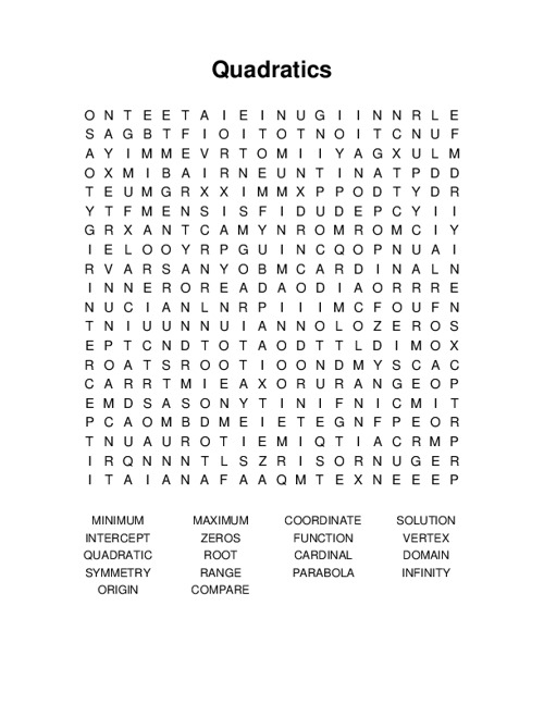 Quadratics Word Search Puzzle