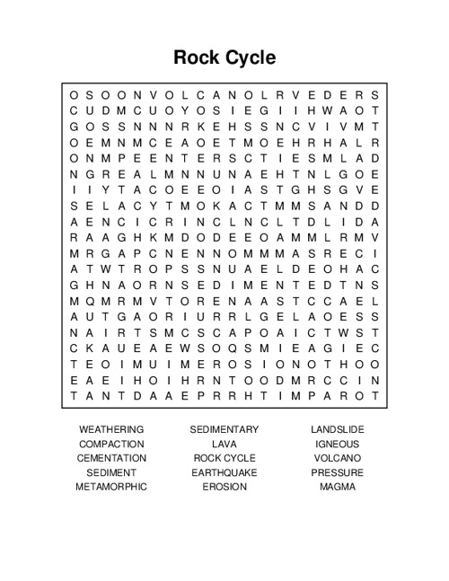 Rock Cycle Word Search Puzzle