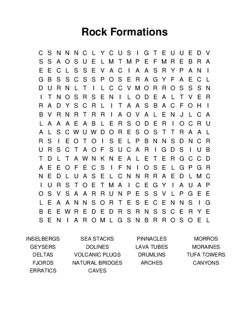 Rock Formations Word Search Puzzle