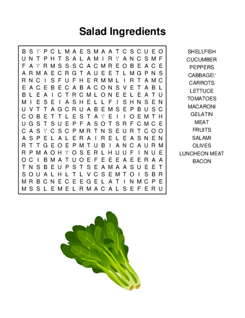 Salad Ingredients Word Search Puzzle