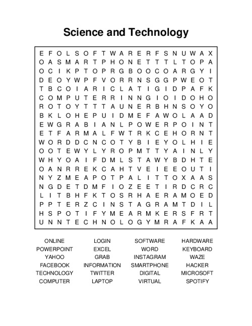 Science and Technology Word Search Puzzle