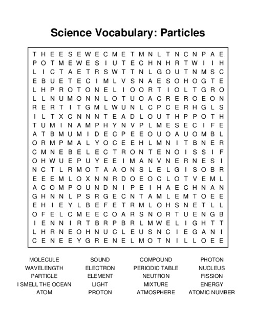 Science Vocabulary: Particles Word Search Puzzle