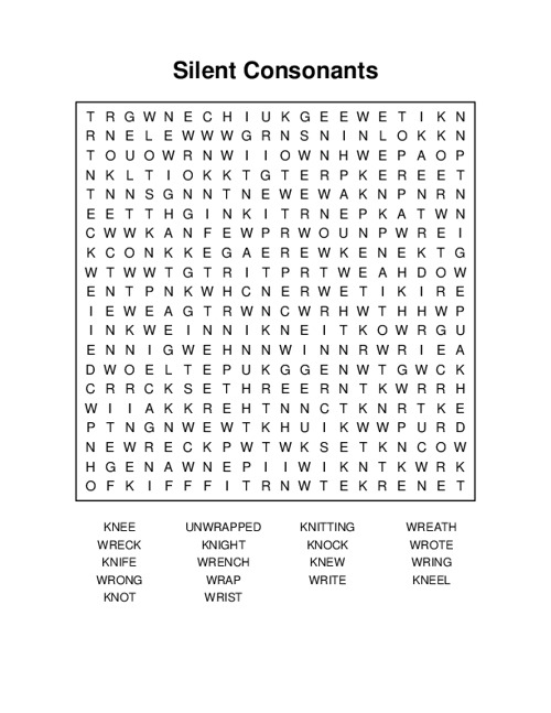 Silent Consonants Word Search Puzzle