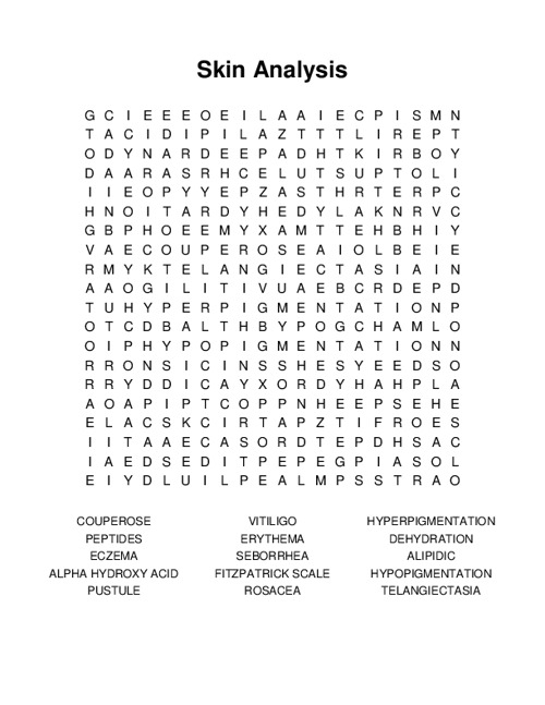 Skin Analysis Word Search Puzzle