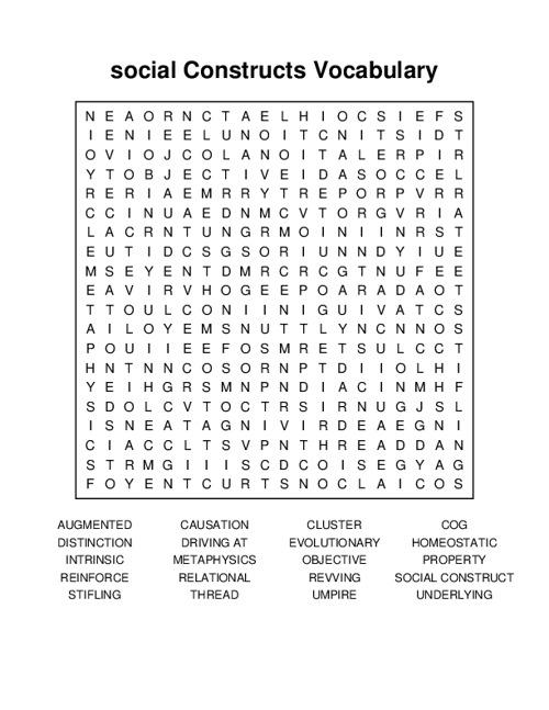 social Constructs Vocabulary Word Search Puzzle