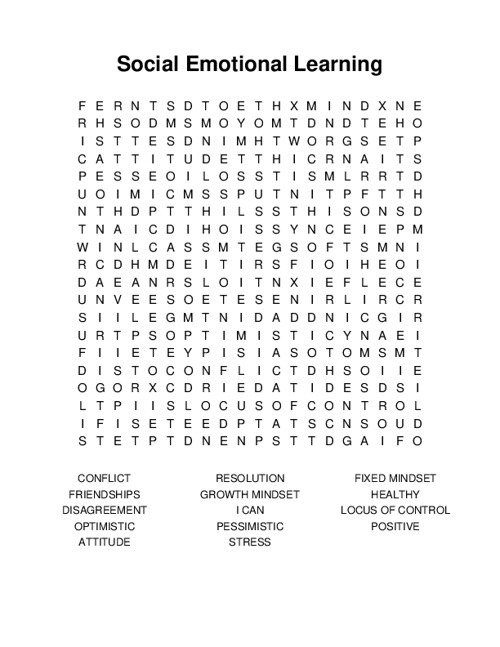 Social Emotional Learning Word Search Puzzle