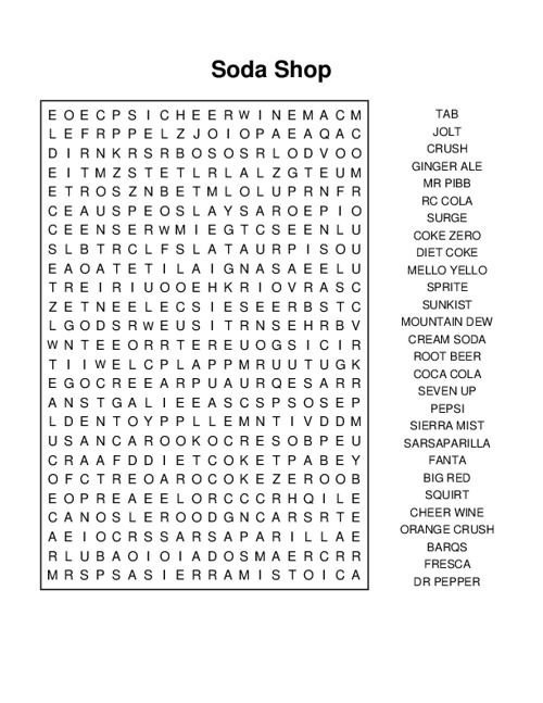 Soda Shop Word Search Puzzle