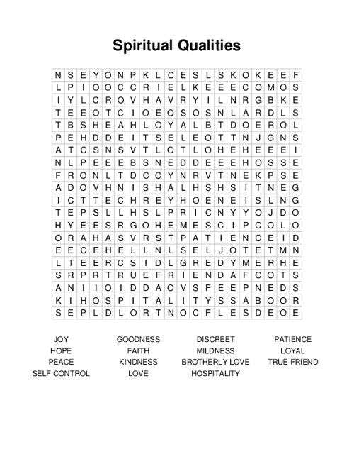 Spiritual Qualities Word Search Puzzle