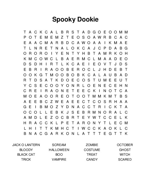 Spooky Dookie Word Search Puzzle