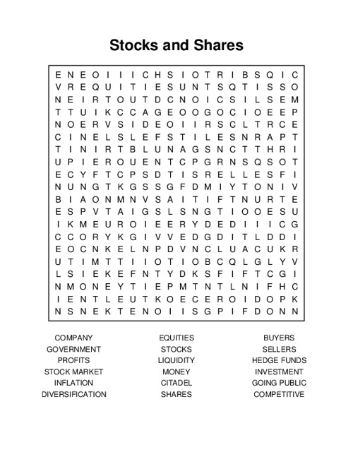 Stocks and Shares Word Search Puzzle