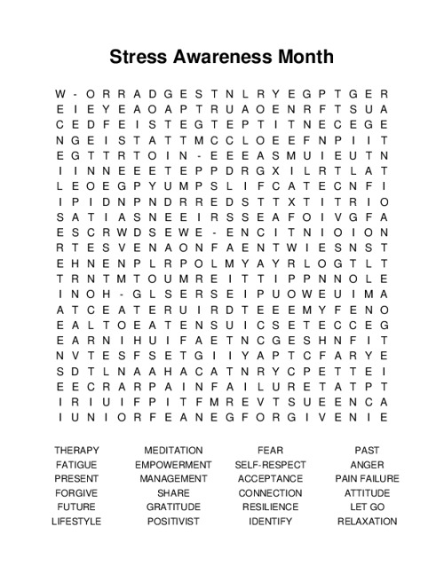 Stress Awareness Month Word Search Puzzle