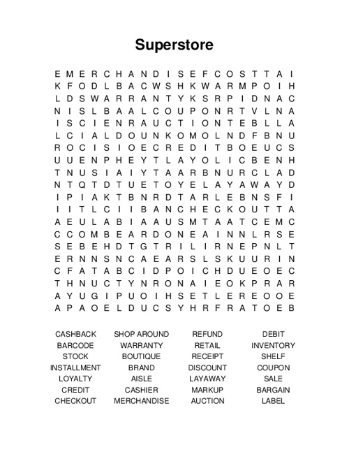 Superstore Word Search Puzzle